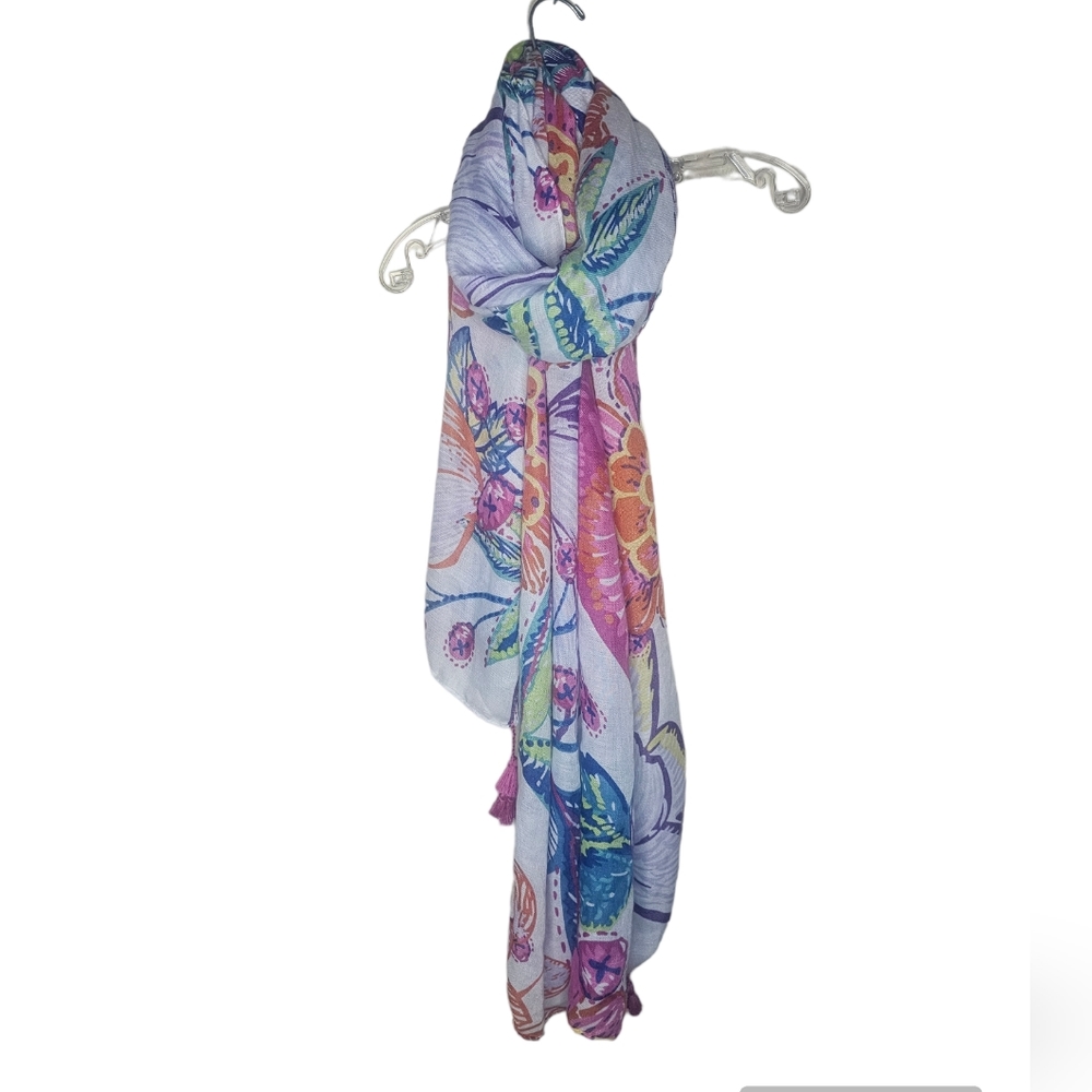 Joy susan women's extra large white multi pink floral scarf